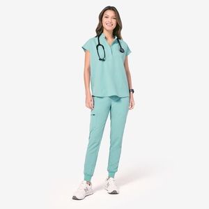 Figs sea glass blue scrubs set! Top and bottom!